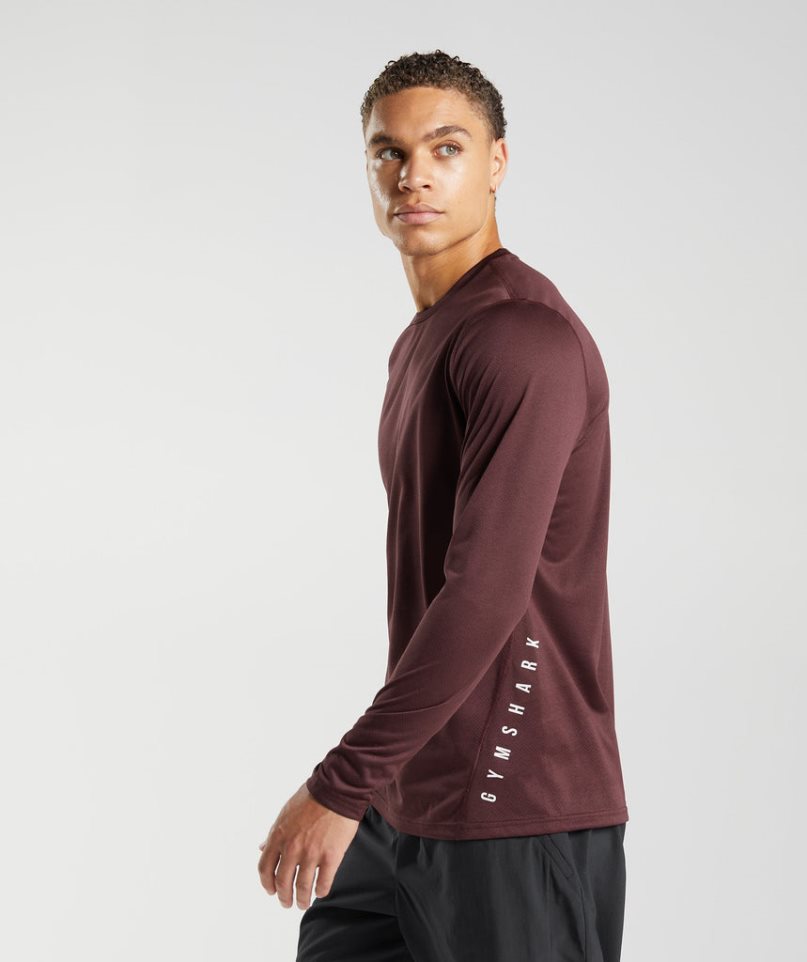 Men's Gymshark Sport Long Sleeve T-Shirts Burgundy | CA 6N318D